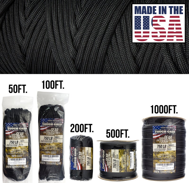 TOUGH-GRID 750 Paracord Rope Nylon Parachute Cord, Made in USA Survival Kit, Outdoor Adventures, Camping, Tactical Gear & Emergency Supplies, Military Type IV Mil-Spec - Image 2
